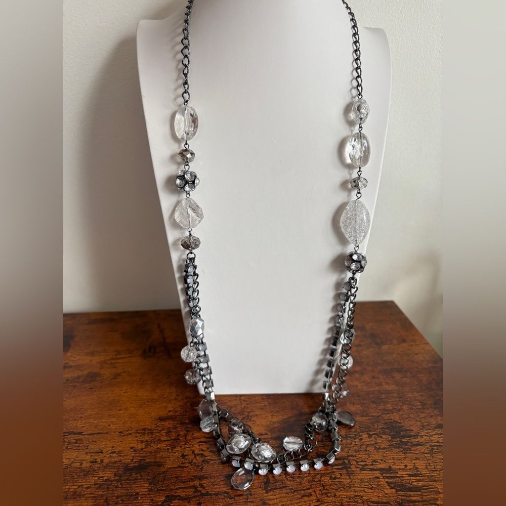 Faceted Gunmetal Chain Glass Beaded Necklace